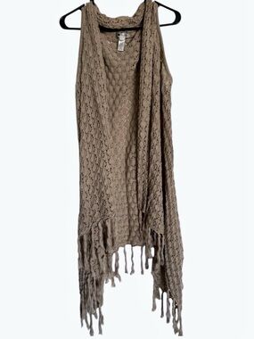 MB DESIGN Fringed Crochet Knit Tan Vest -XL
